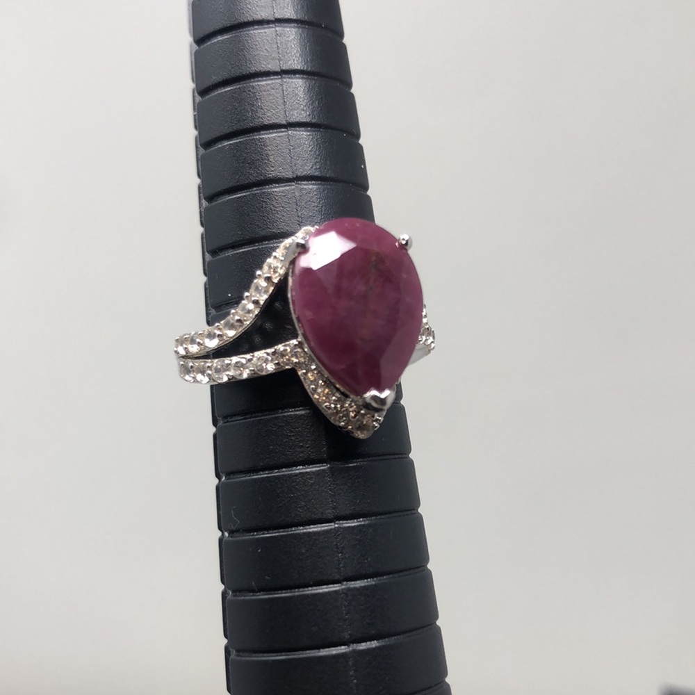 Ruby Ring Pear Shape Gemstone Sterling Silver Dk9… - image 8